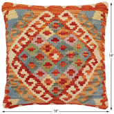 handmade Traditional Pillow Rust Blue Hand-Woven SQUARE 100% WOOL Hand woven turkish pillow2' x 2'